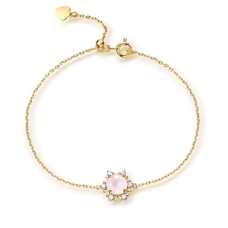 Rose Quartz S925 Sterling Silver Bracelet with Yellow Gold Plating